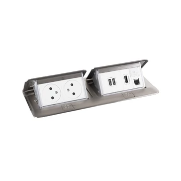 459933 - LEGRAND Pop-up dupla, 2x 230V, USB A + A tápegység, 1x RJ45, HDMI, rozsdamentes acél