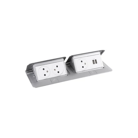 460108 - LEGRAND Pop-up dupla, 3x 230V, USB A + A táp, alumínium