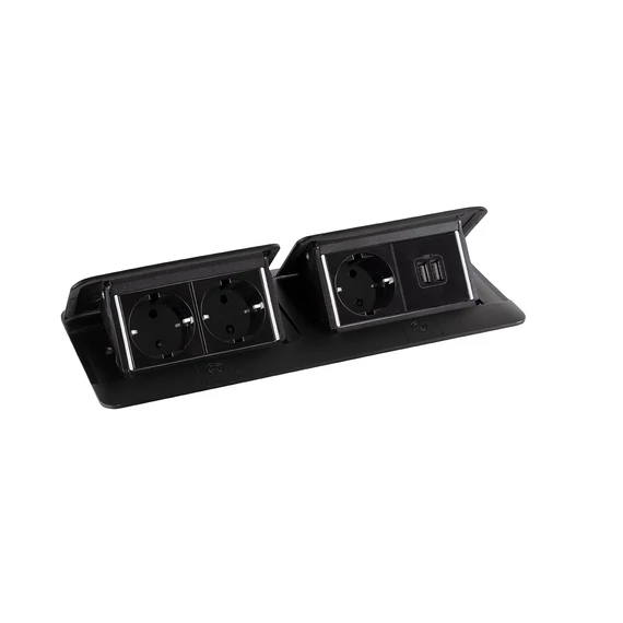 460135 - LEGRAND Pop-up dupla, 3x 230V, USB A + A táp, fekete, schuko