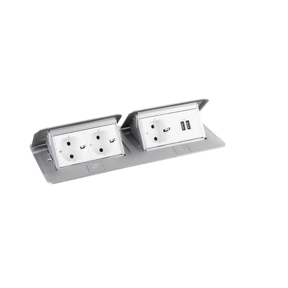 460131 - LEGRAND Pop-up dupla, 3x 230V, USB A + A táp, alumínium, schuko