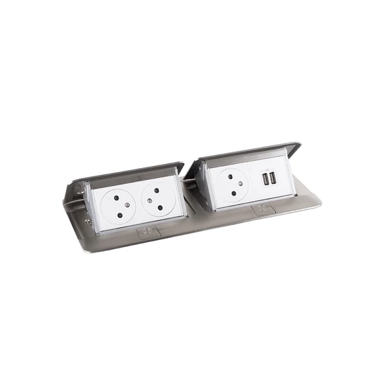 460106 - LEGRAND Pop-up dupla, 3x 230V, USB A + A tápegység, rozsdamentes acél